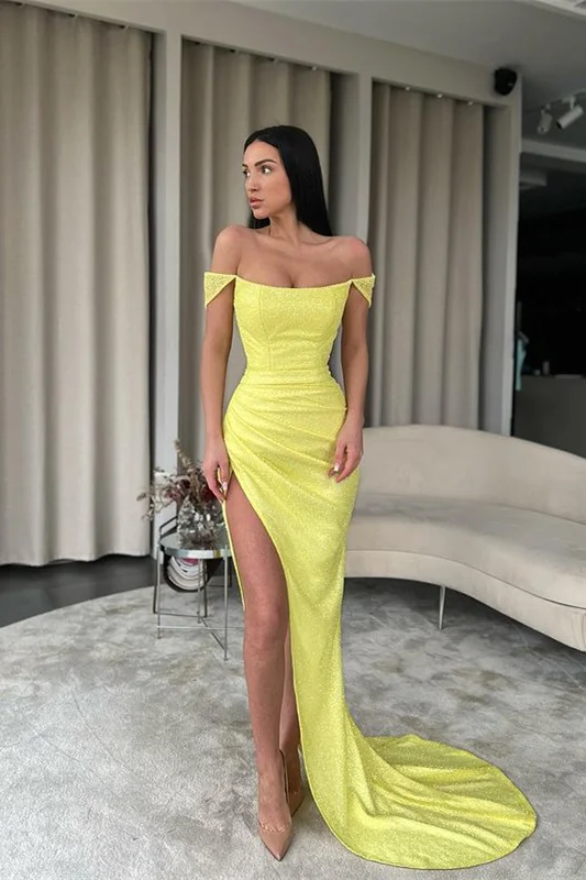 Off the Shoulder Sleeveless Mermaid Long Prom Dress With Split