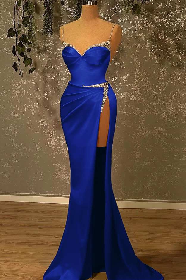 Spaghetti Strap Sleeveless Mermaid Long Prom Dress With Split Beading