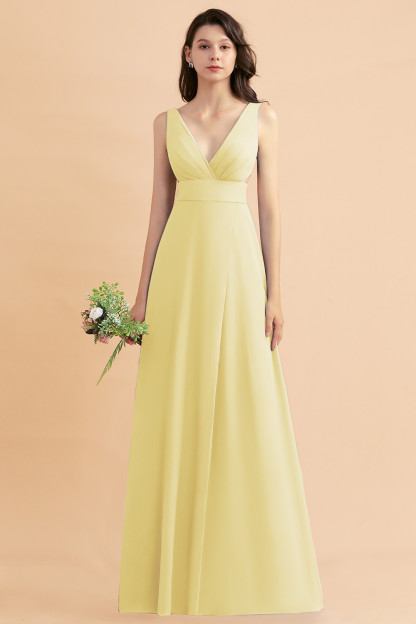 BMbridal A-Line Dusty Blue Chiffon Ruffles Bridesmaid Dress with Slit-BMbridal
