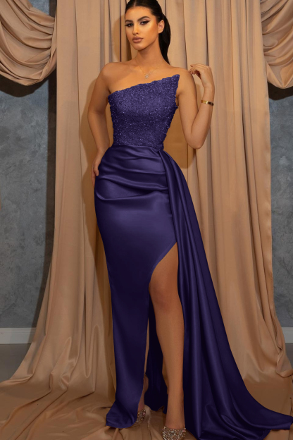 Sequins Champagne Sleeveless Prom Dress Mermaid With Side Split Ruffles