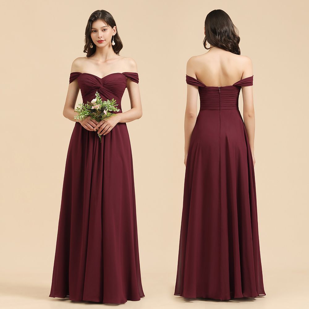 New Arrival A-line Off-the-shoulder Sweetheart Burgundy Long Bridesmaid Dress-BMbridal