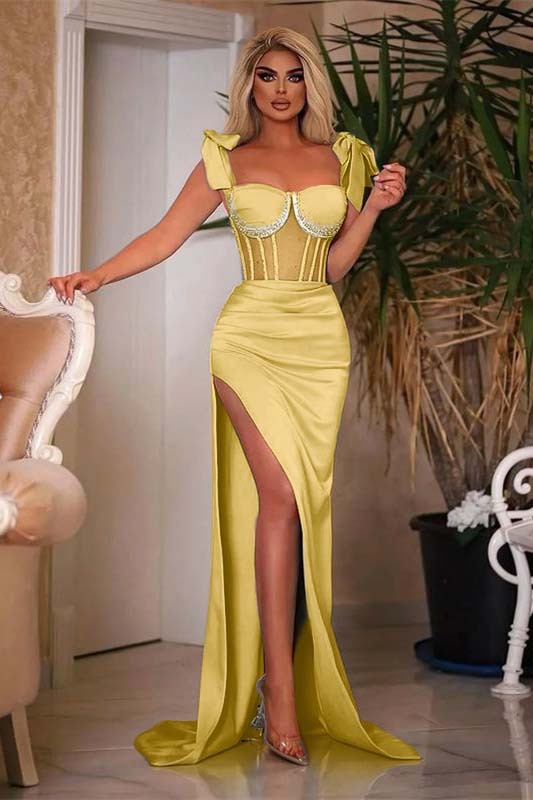 Sleeveless Mermaid Sky Blue Sweetheart Beadings Prom Dress With Side Split