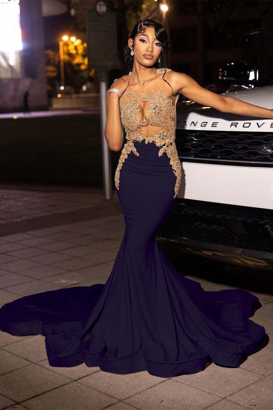Jewel Neck Sleeveless Long Mermaid Prom Dress With Appliques