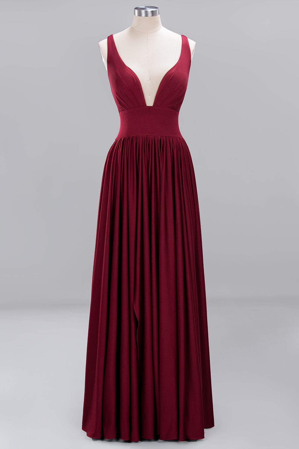 BMbridal Sexy Deep V-Neck Sleeveless Bridesmaid Dress Burgundy Chiffon Wedding Party Dress-BMbridal