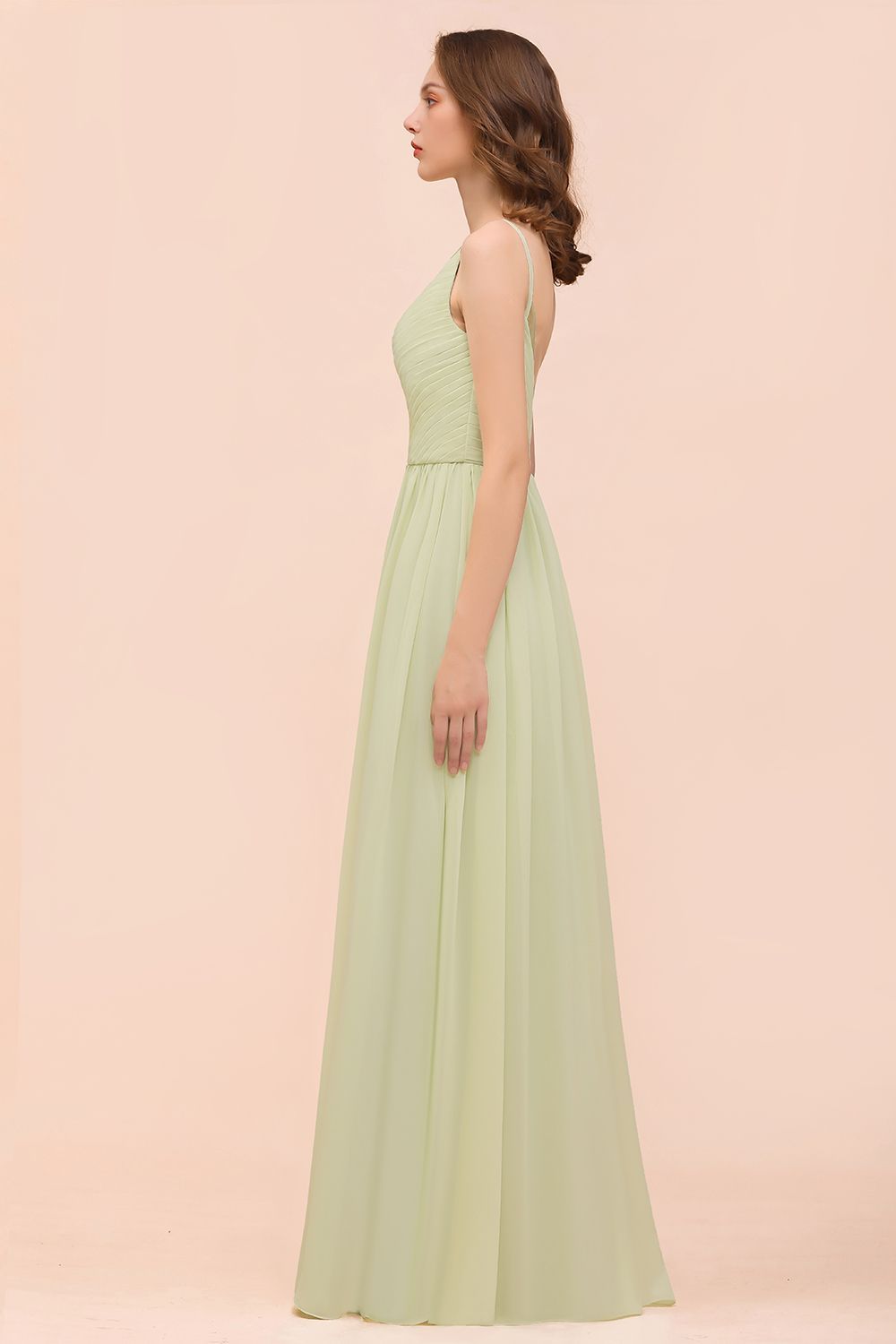 BMbridal Popular V-Neck Sage Chiffon Affordable Bridesmaid Dress with Low Back-BMbridal