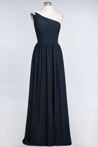 BMbridal Affordable Chiffon One-Shoulder Ruffle Bridesmaid Dress with Beadings-BMbridal