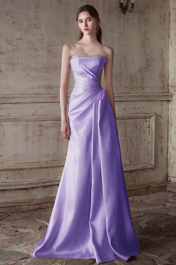 Strapless Sleeveless Long Mermaid Prom Dress With Pleated Beading