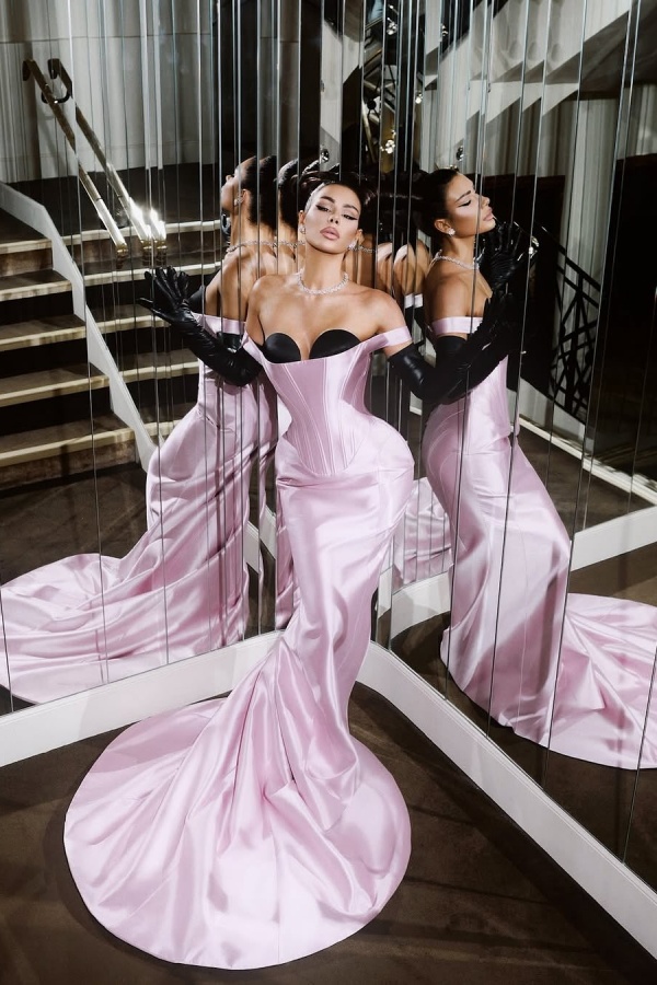 Strapless Sleeveless Long Mermaid Prom Dress With Pleated Gloves