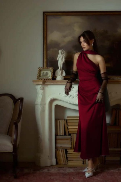 One Shoulder Sleeveless Long Mermaid Prom Dress With Pleated