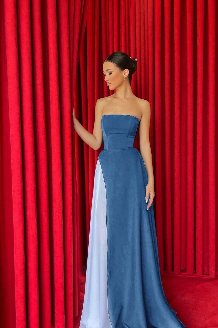 Strapless Sleeveless Floor Length Long Prom Dress With Pleated
