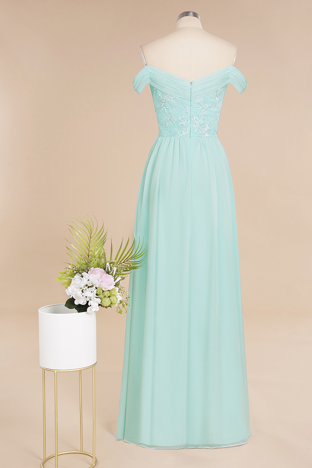 BMbridal Simple Off-the-shoulder Long Affordable Bridesmaid Dress With Appliques-BMbridal
