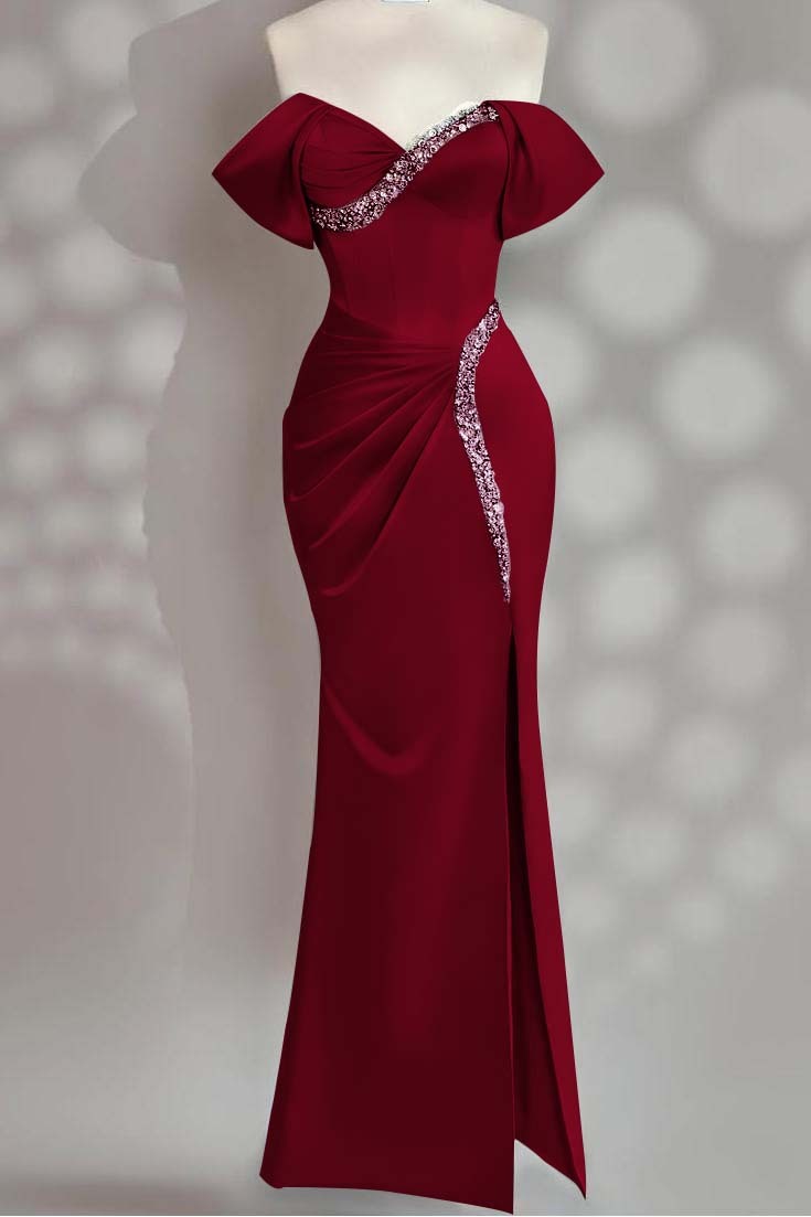 Sleeveless Off the Shoulder Long Mermaid Prom Dress With Beading