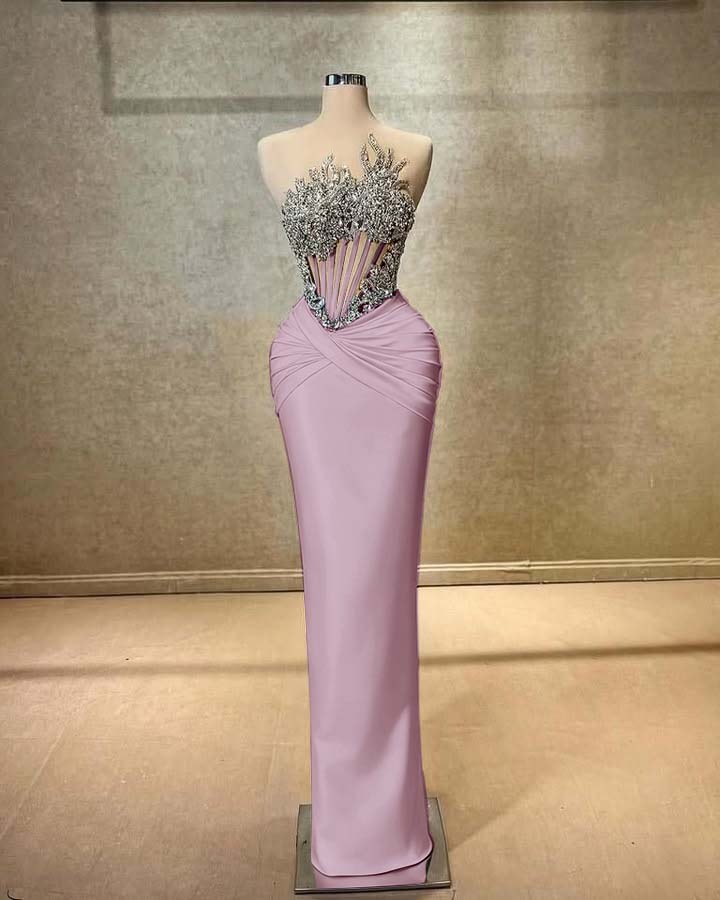 Strapless Sleeveless Long Mermaid Prom Dress With Beading Pleated