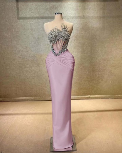 Strapless Sleeveless Long Mermaid Prom Dress With Beading Pleated
