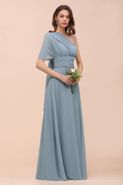 BMbridal New Arrival Dusty Blue Ruched Long Convertible Bridesmaid Dresses-BMbridal