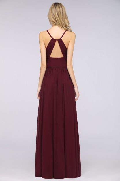 BMbridal Elegant Chiffon V-Neck Burgundy Bridesmaid Dresses With Spaghetti-Straps-BMbridal