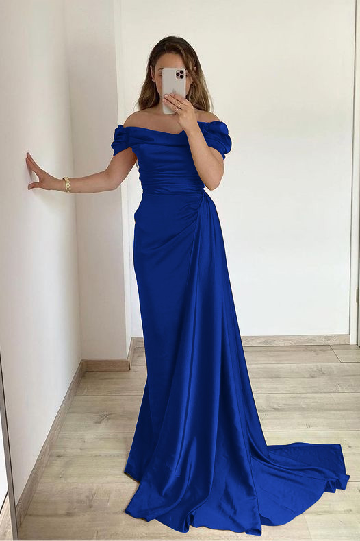 Off the Shoulder Mermaid Strapless Pleated Prom Dress With Ruffles Online