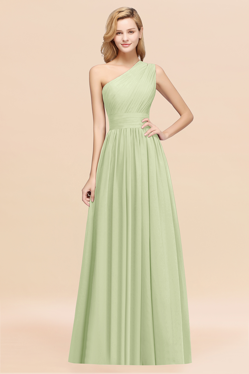 BMbridal Stylish One-shoulder Sleeveless Long Junior Bridesmaid Dresses Affordable-BMbridal