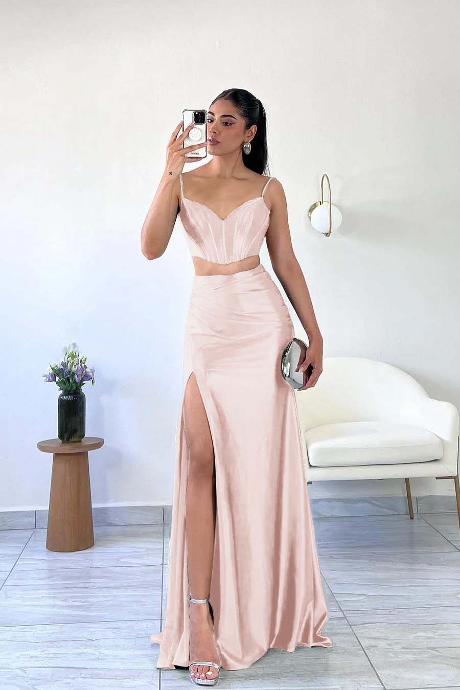 Spaghetti Strap Sleeveless Mermaid Long Prom Dress With Split