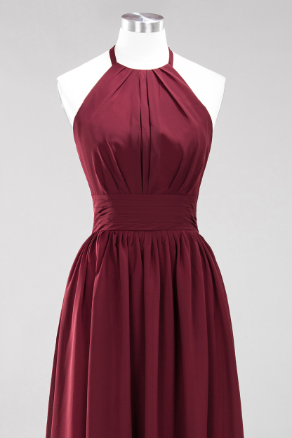 BMbridal Elegant High-Neck Halter Long Affordable Bridesmaid Dresses with Ruffles-BMbridal