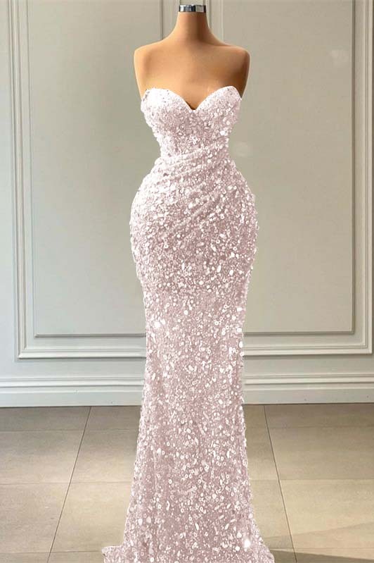 Blue Sleeveless Mermaid Sequins Prom Dress Sweetheart With Pleated