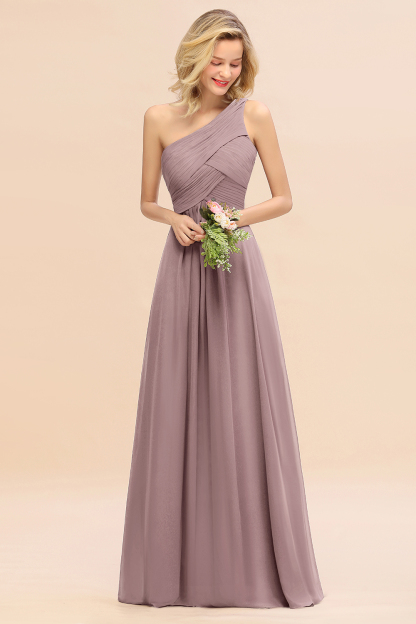 BMbridal Chic One Shoulder Ruffle Grape Chiffon Bridesmaid Dresses Online-BMbridal