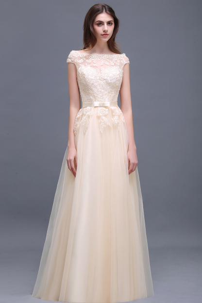 BMbridal Affordable Off-the-Shoulder Champagne Bridesmaid Dresses with Appliques-BMbridal
