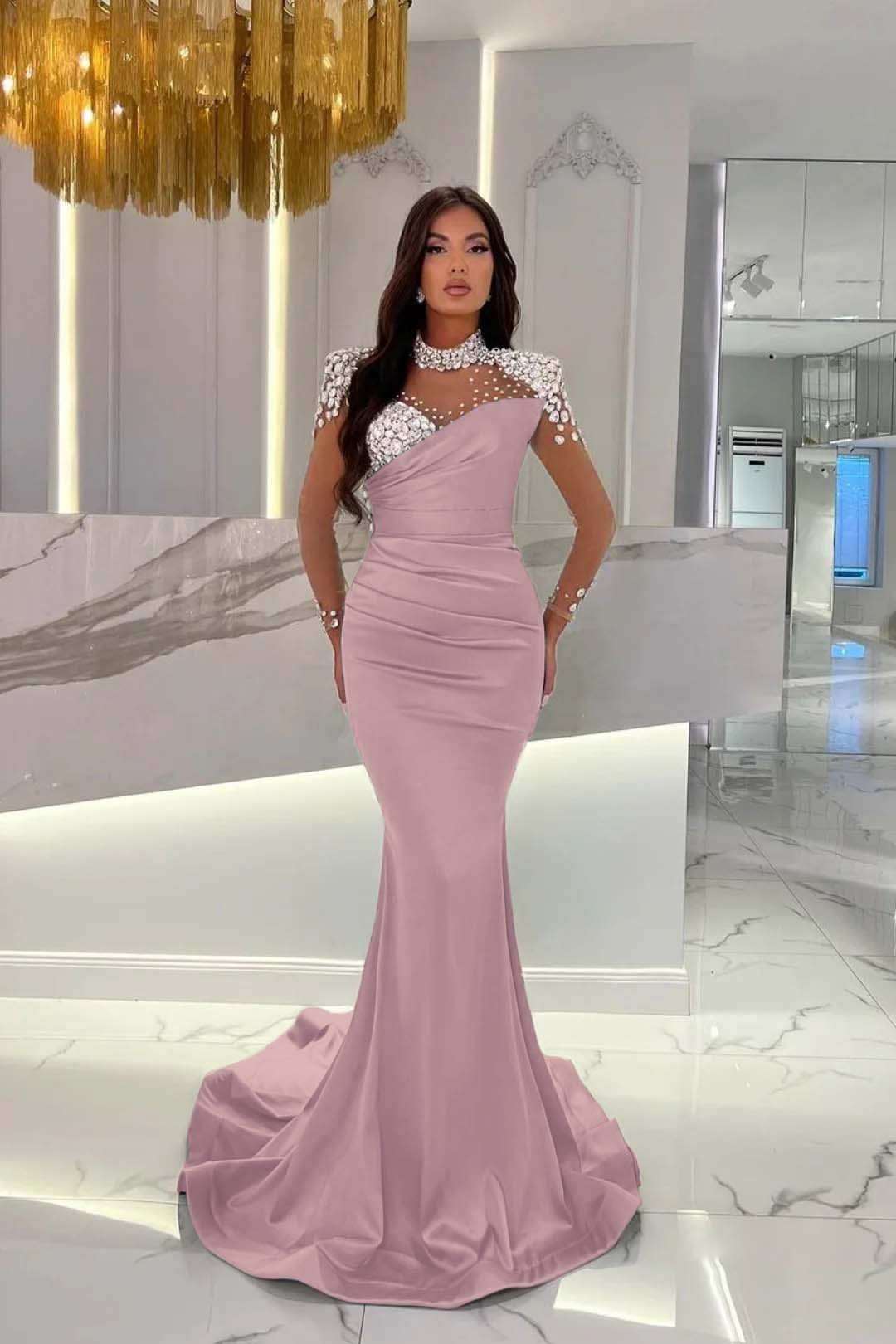 Dusty Blue Prom Dress Long Mermaid Tulle With Beading Ruffles