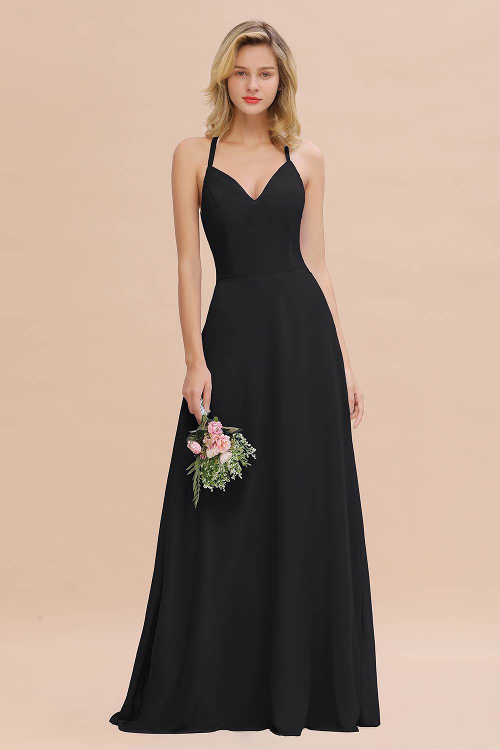 BMbridal Modest Halter V-Neck Sleeveless Long Bridesmaid Dresses Online-BMbridal