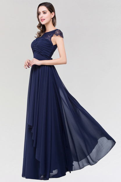 BMbridal Elegant Lace Scoop Sleeveless Navy Bridesmaid Dress with Buttons-BMbridal