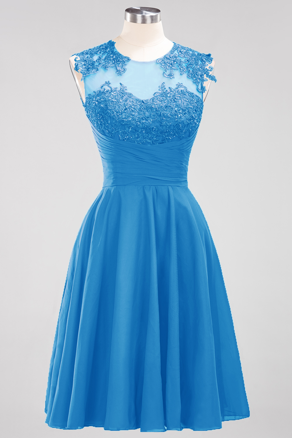 BMbridal Cute Chiffon Round Neck Short Burgundy Bridesmaid Dresses with Appliques-BMbridal