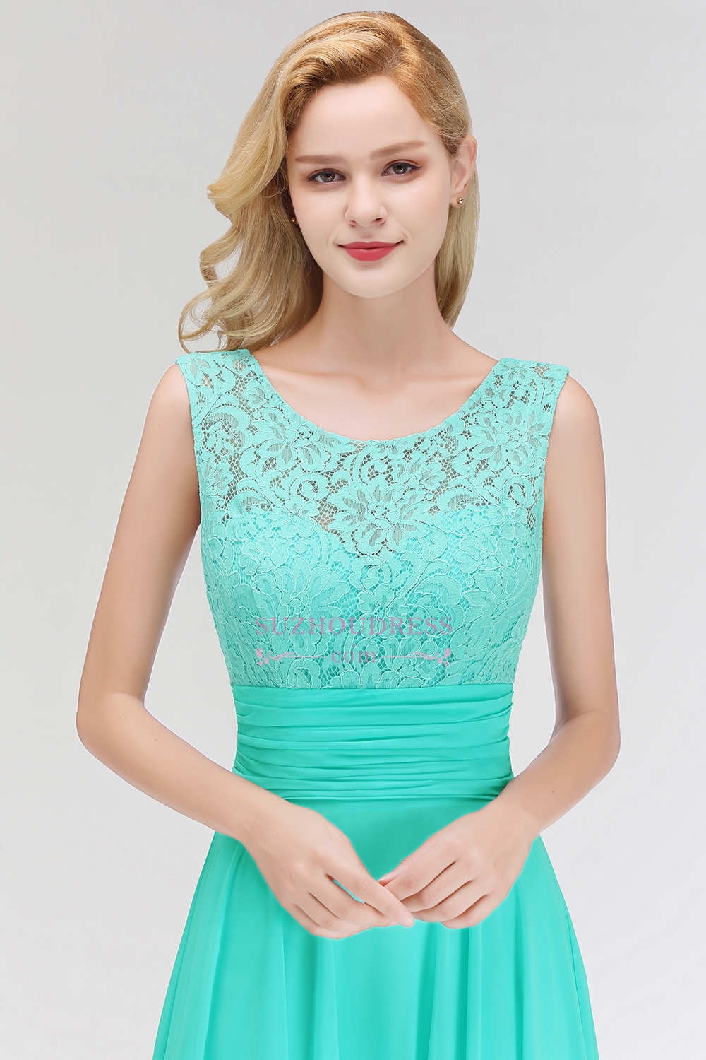 Elegant Lace Sleeveless Chiffon Long Bridesmaid Dress-BMbridal