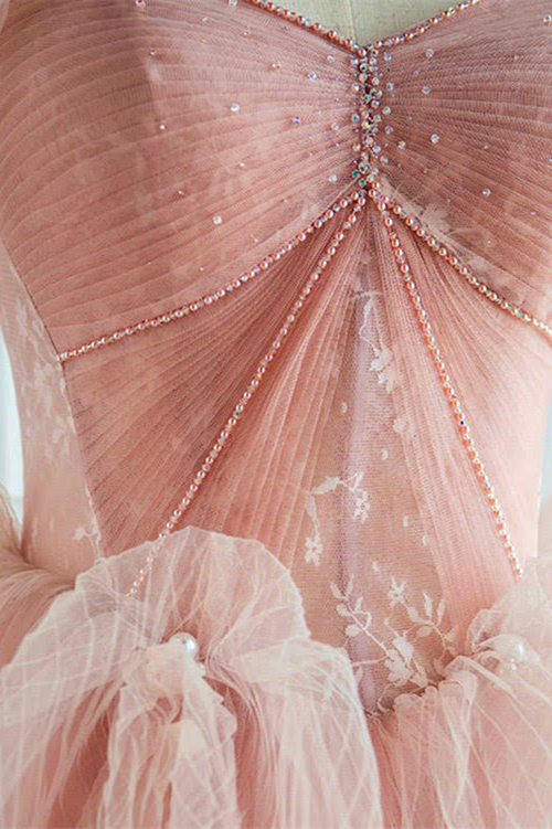 Pink Off the Shoulder Sleeveless Long Prom Dress Sweetheart With Pearls