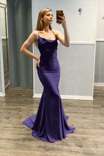 Mermaid Spaghetti Strap Sleeveless Light Purple Prom Dress With Pleated