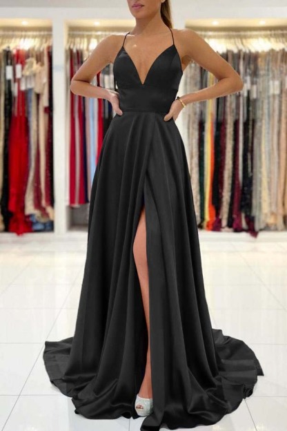 Stunning Royal Blue Modern Sleeveless V Neck Prom Dress With Front Split