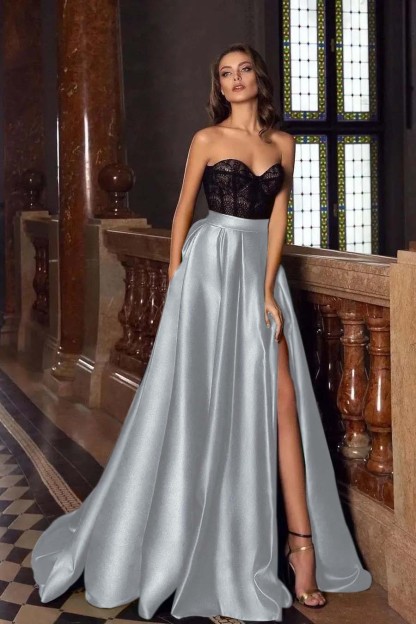 Sweetheart Strapless Sleeveless Long Prom Dress With High Split