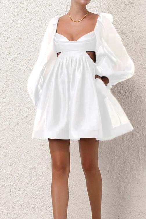 Black Long Sleeves Backless A Line Short Prom Dress With Pockets