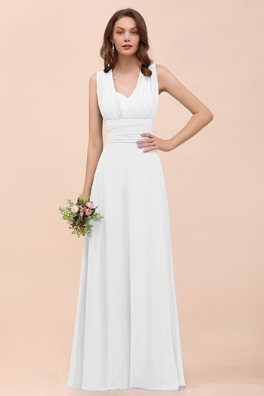BMbridal New Arrival Dusty Blue Ruched Long Convertible Bridesmaid Dresses-BMbridal