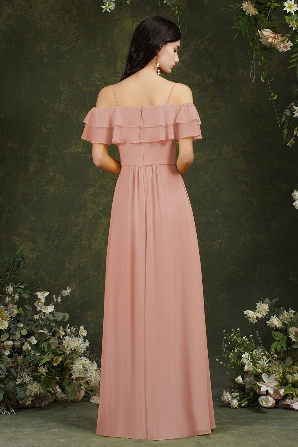 Bmbridal Off-the-Shoulder Bridesmaid Dress Ruffles With Slit-BMbridal