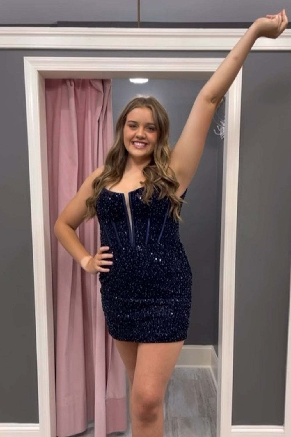 Sparkly Royal Blue Corset Sequined Tight Short Homecoming Dress