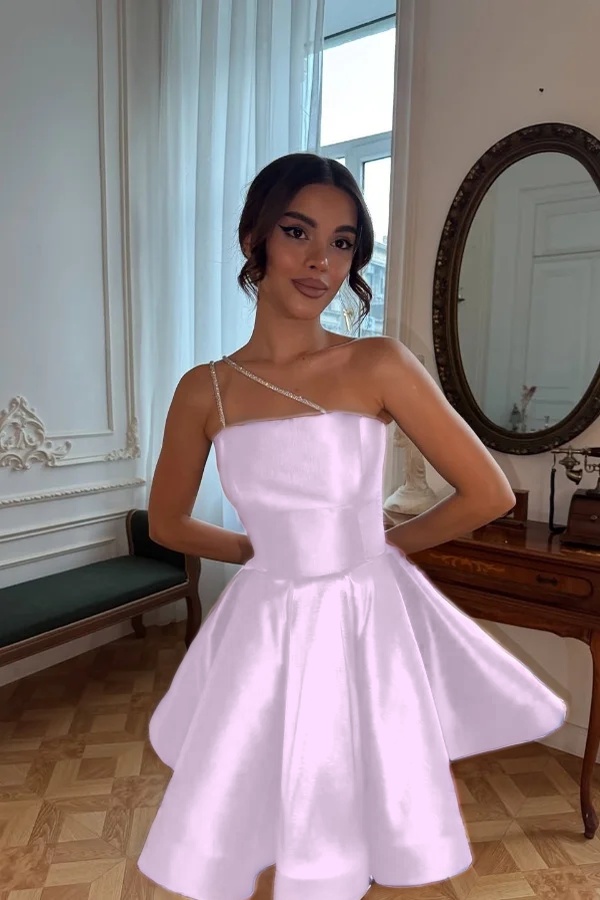 One Shoulder Sleeveless Short A Line Prom Dress With Pleated