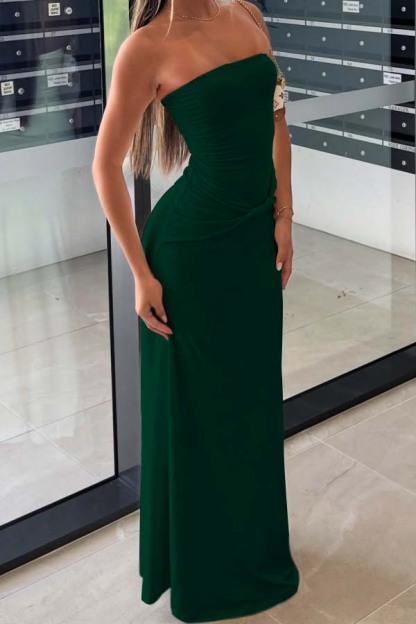 Chic Strapless Sleeveless Long Mermaid Prom Dress With Pleated