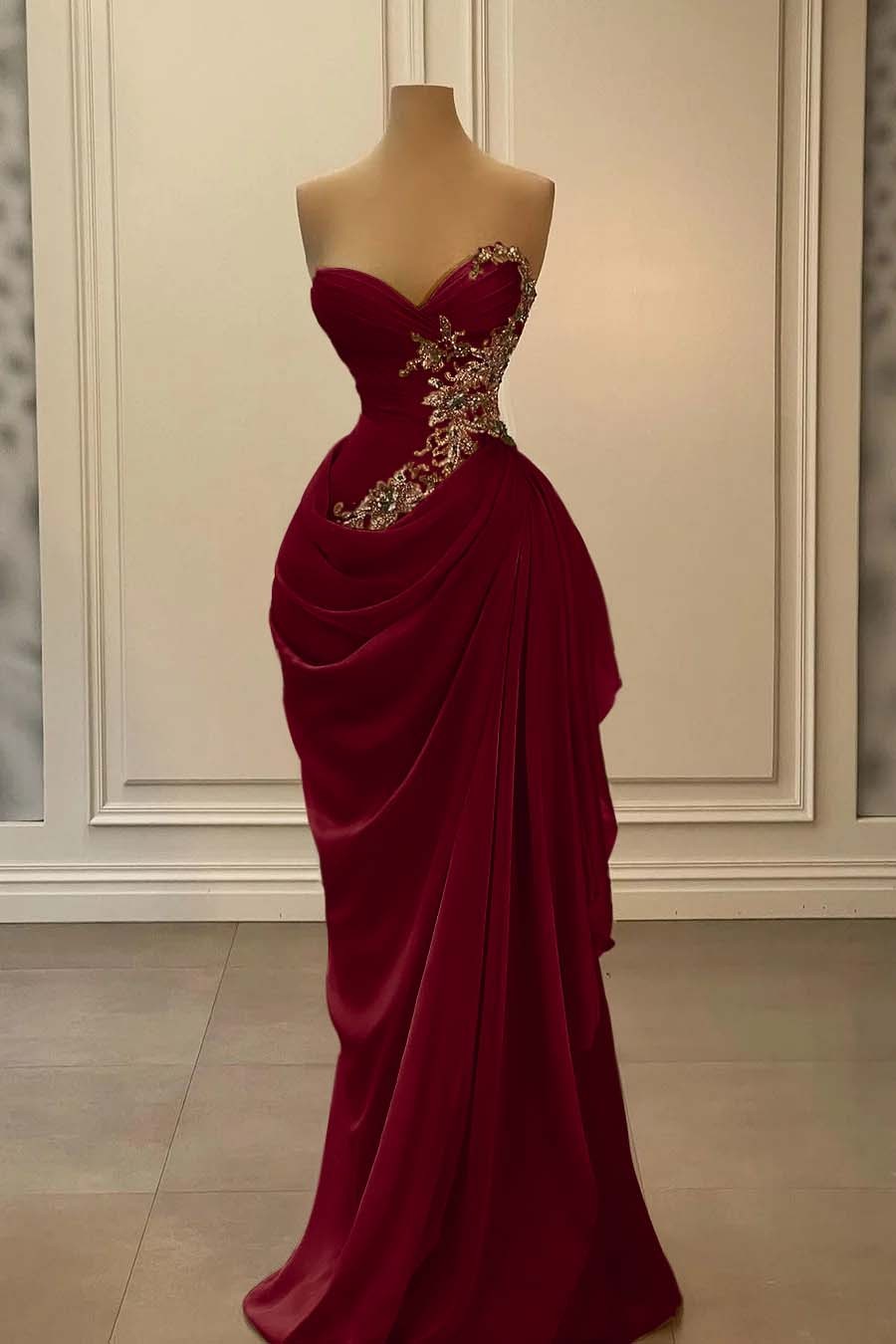 Strapless Sleeveless Long Mermaid Prom Dress With Appliques