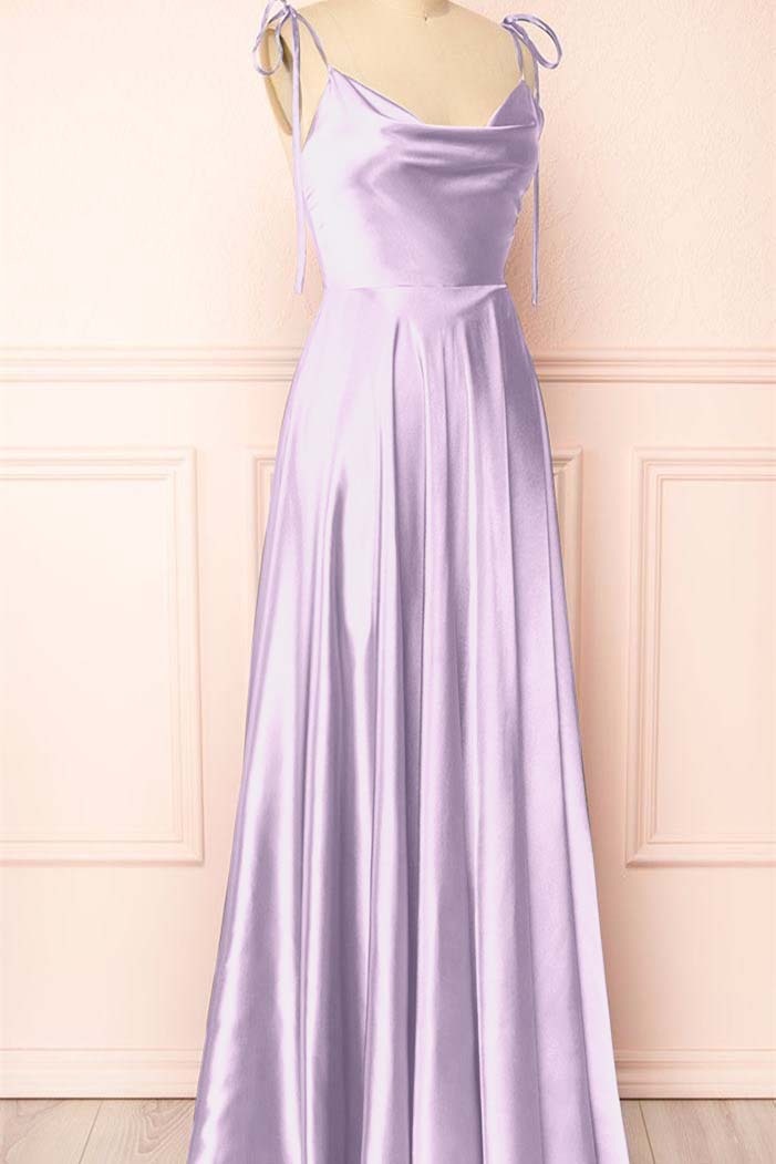 Simple Spaghetti Strap Sleeveless Prom Dress With Split Open Back