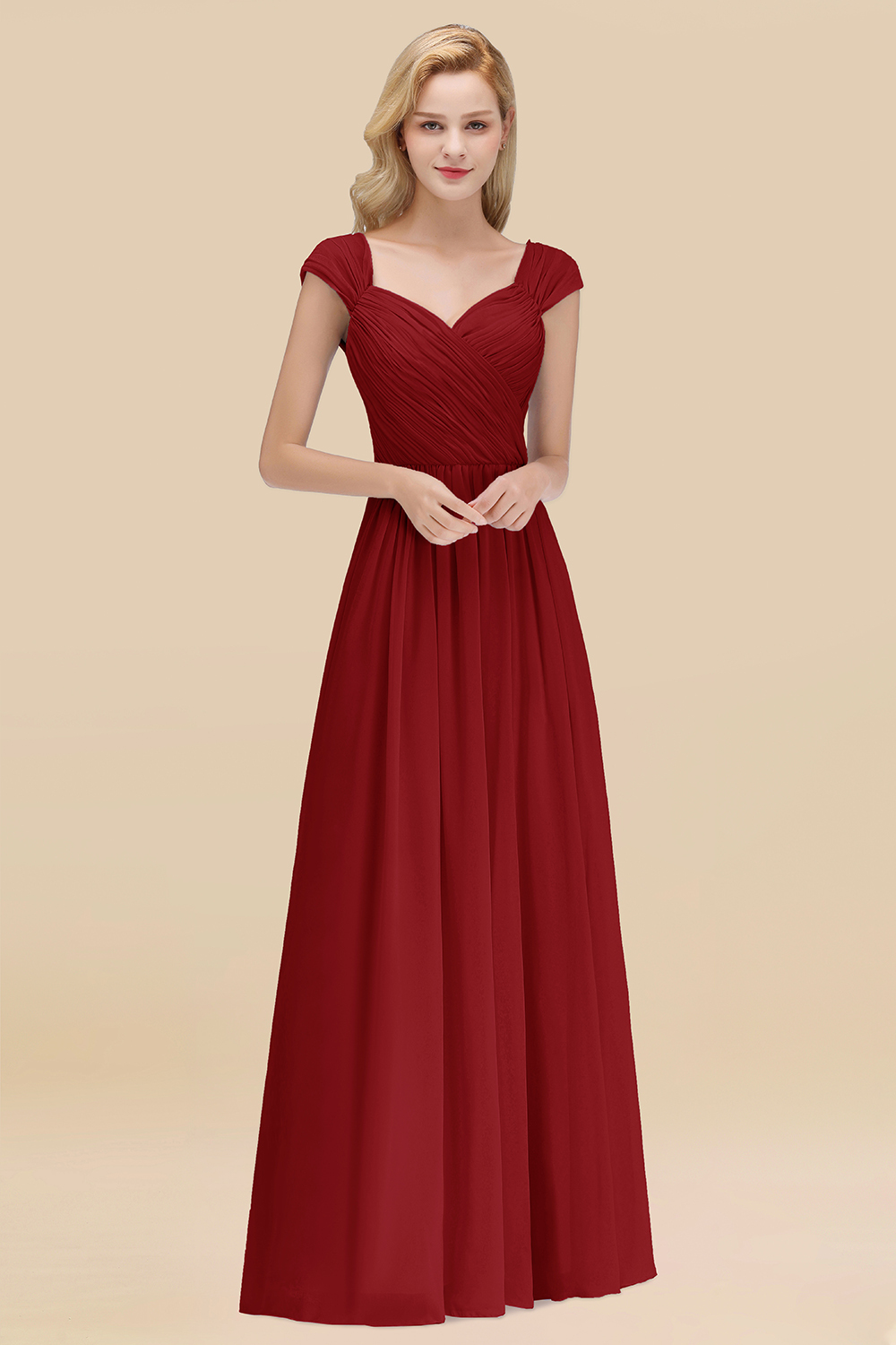 BMbridal Modest Chiffon Sweetheart Sleeveless Affordable Bridesmaid Dresses with Ruffles-BMbridal