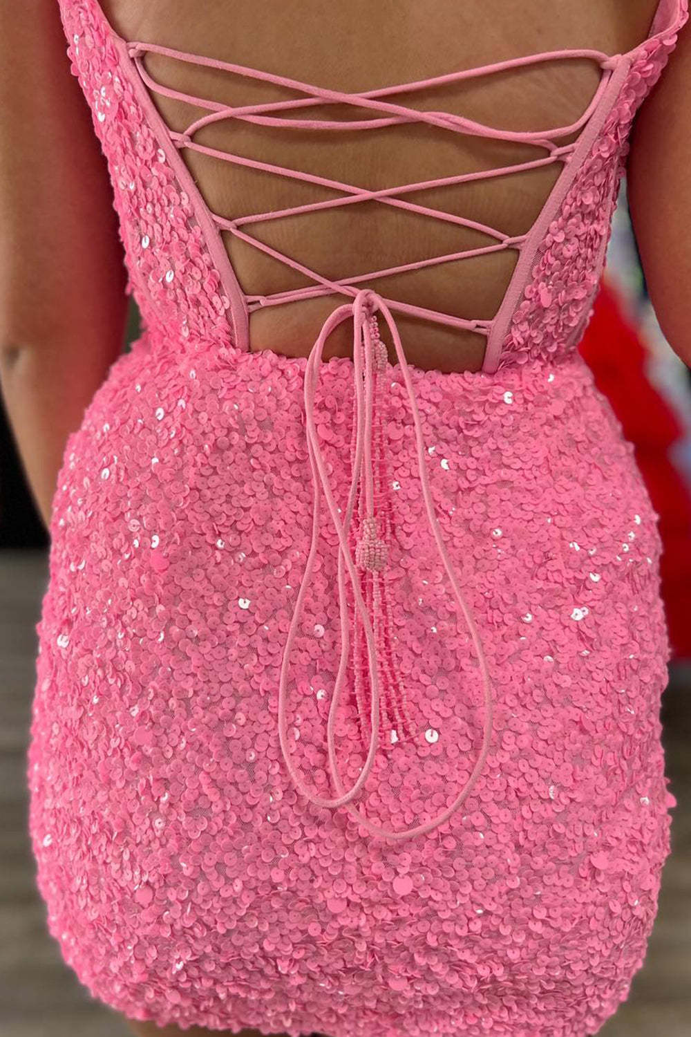 Sparkly Fuchsia Sequins Corset Tight Short Homecoming Dress