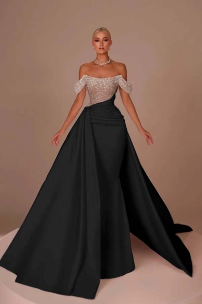 Off the Shoulder Strapless Mermaid Long Prom Dress With Sequins