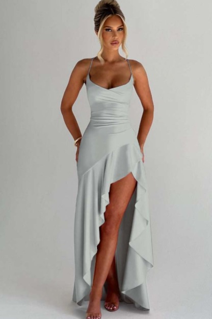 Spaghetti Strap Sleeveless Long Split Prom Dress With Pleated