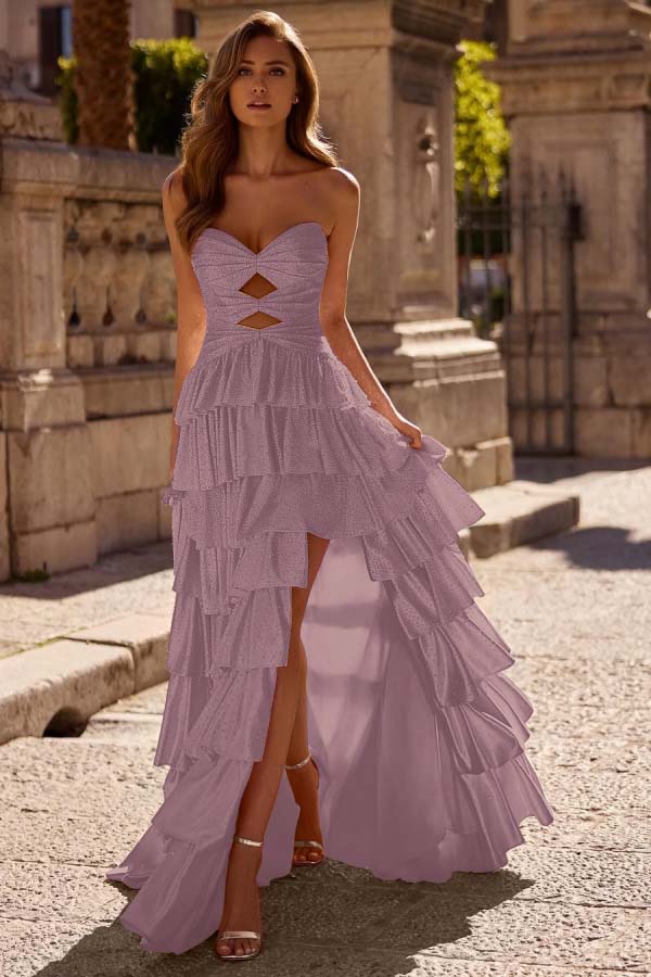Strapless Sleeveless Long Split Prom Dress With Pleated Beading