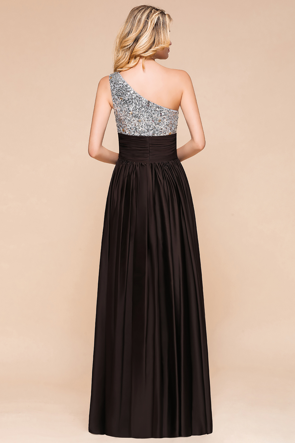 BMbridal Affordable One Shoulder Sequins Long Bridesmaid Dresses with Ruffle-BMbridal